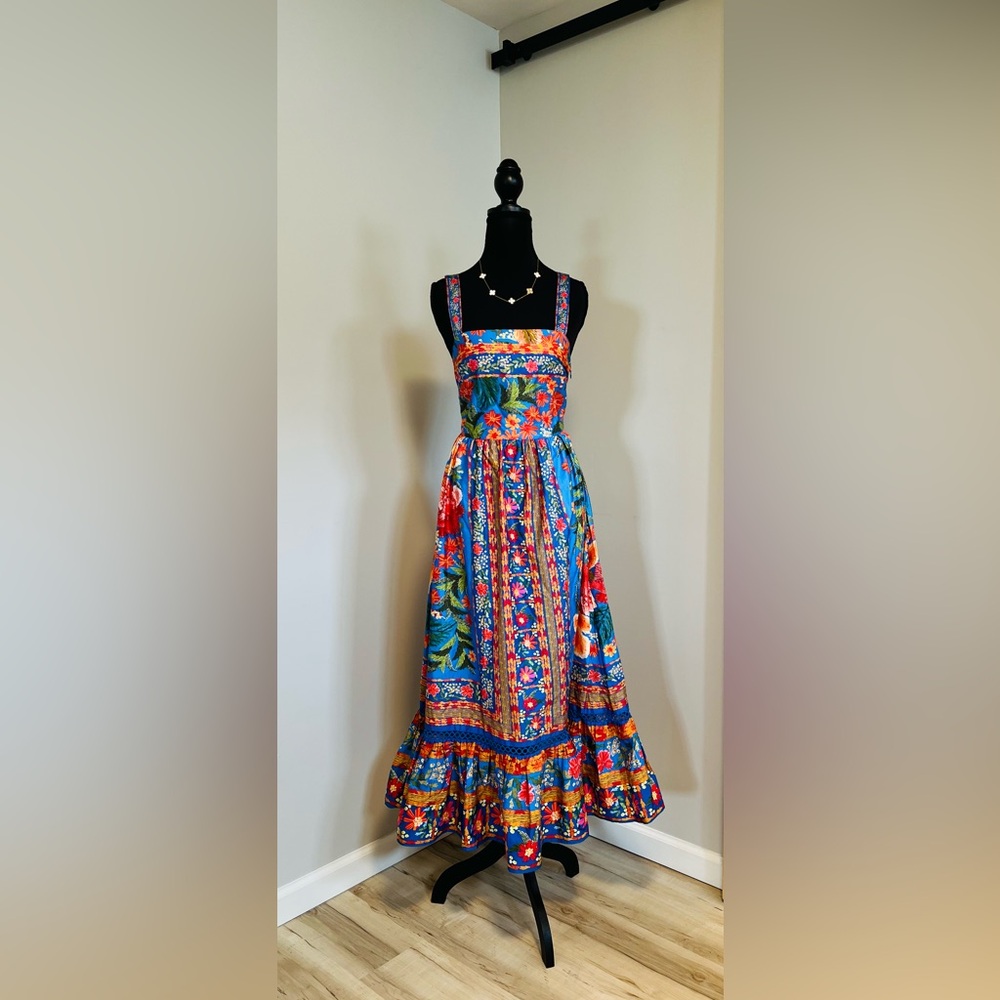 FARM Rio Multicolored Pleated Sundress Resort Wear